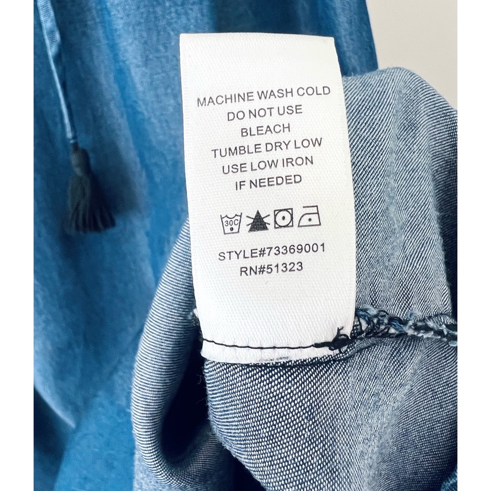 Cece 🌈 Embroidered Chambray Dottie Shift Dress in Caviar Denim - Picture 13 of 16